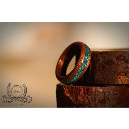 Fa gyűrű – Fekete dió türkiz berakással