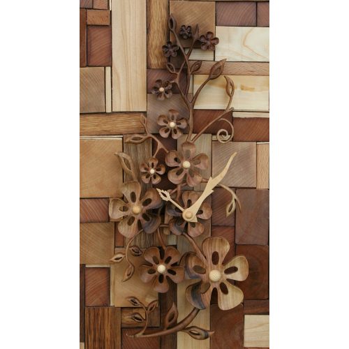 Wood Flower composition - Carved Wall Clock